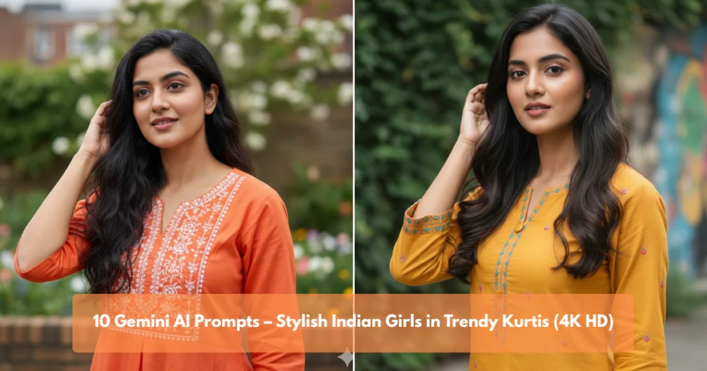 10 Gemini AI Prompts – Stylish Indian Girls in Trendy Kurtis (4K HD)